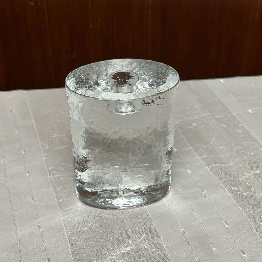 Crate & Barrel Large Ice texture Glass paperweight taper candle holder